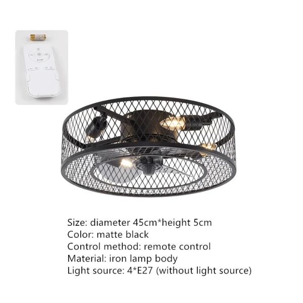 study room Bedroom Fans Light Loft Black iron net Industrial Ceiling Fan Lamp (WH-CLL-78)