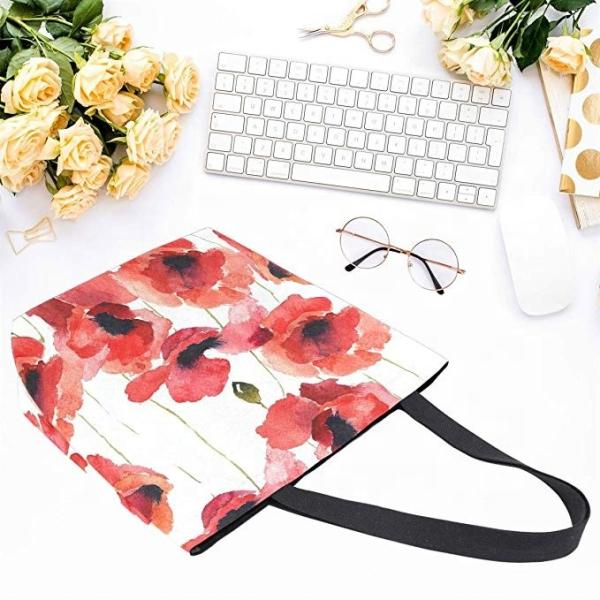 Natural Designer Canvas Tote Handbags Striped Floral Pattern With Leather Straps