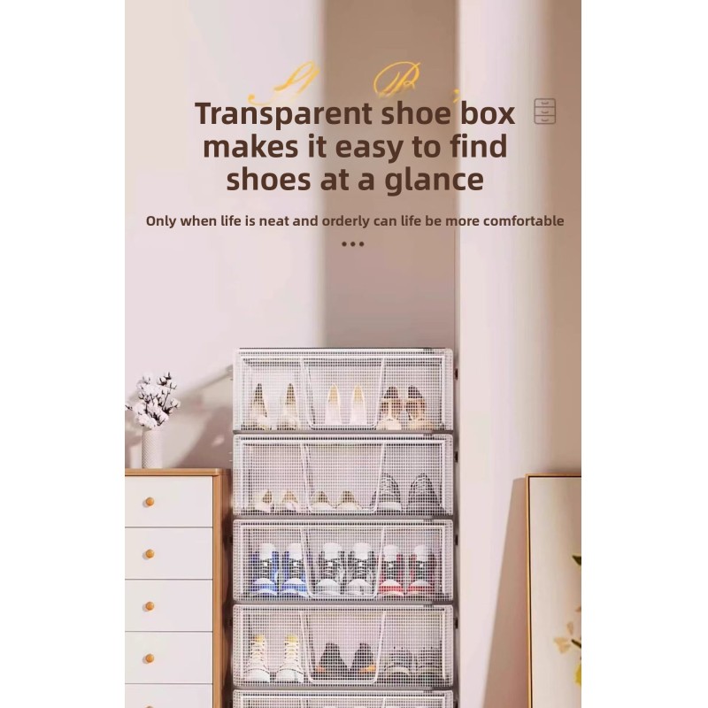 Factory Wholesale Plastic Foldable Transparent Dustproof Shoe Storage Cabinet Portable Shoe Box for Home