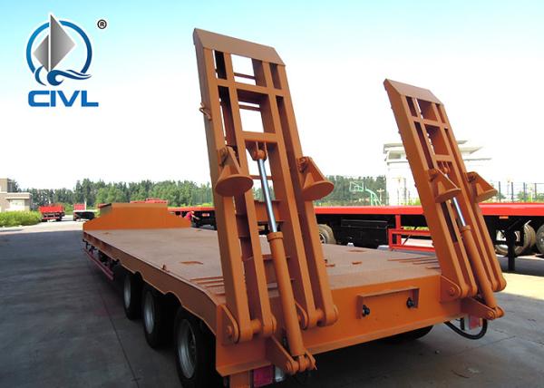3 Axles Manual Semi Trailer Trucks Low Bed Two Single Cargo Truck New Condition