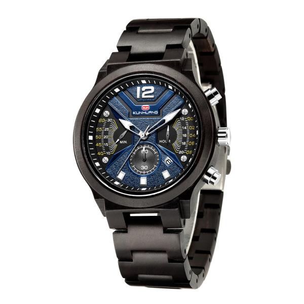 48mm Case Adult Wood Chronograph Quartz Watch