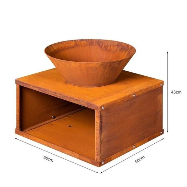 Outdoor Wood Burning Metal Bonfire Pit Corten Steel Fireplace With Log Grate