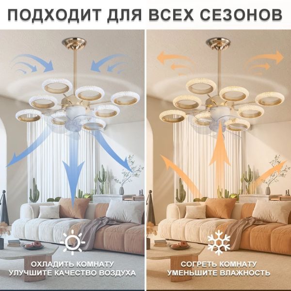 Dimmable Luxury Dinning Room LIving Room Chandelier Fan Crystal Led Ceiling Fan Lamp with Light (WH-CLL-67)