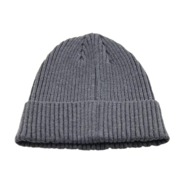Customizable Grey Knit Cuffed Beanie Hat With Leather Patch Logo