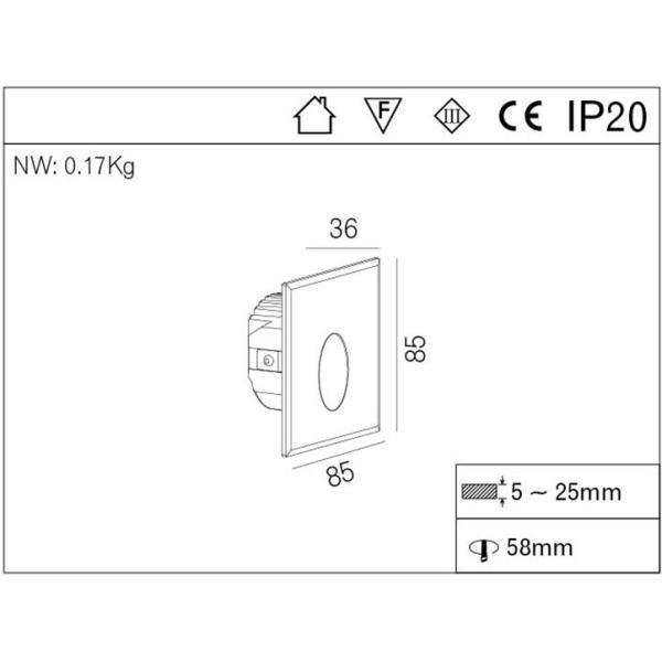 Recessed Indoor LED Step Light IP20 Aluminum White Decorative 3W Led Wall Step Lighting