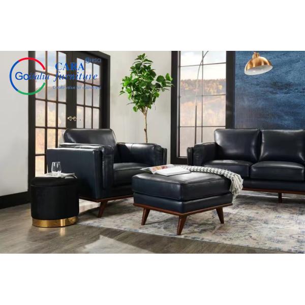 Home Hotel Apartment Furniture Sofa Set Resistant Dirt Wooden Leg Black Pu Leather Sofa