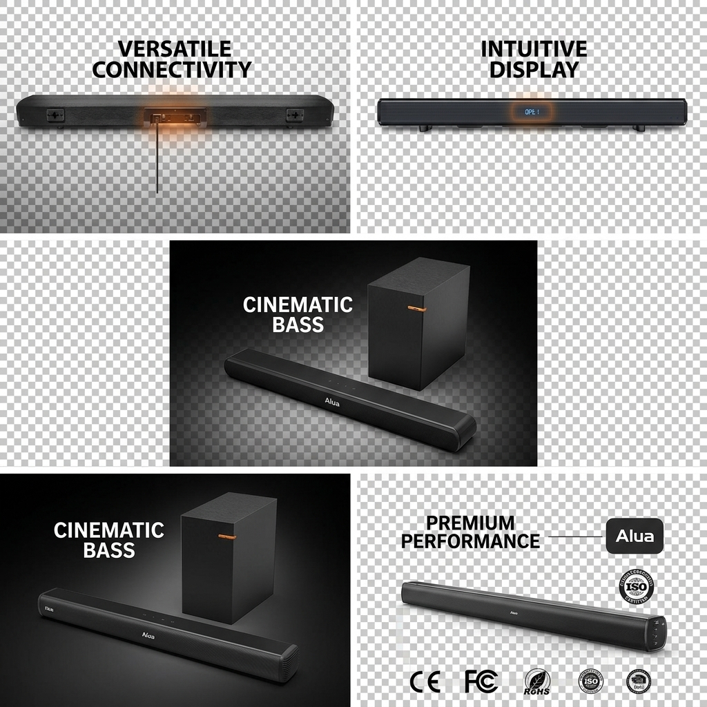 Wireless Soundbar Speaker ASW120-2.1U 100W 2.1CH Subwoofer Theater Surround Sound