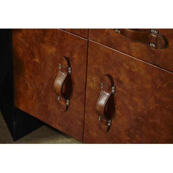 Antique Industrial Style Upholstered Tufted Leather Counter With Strong Storage