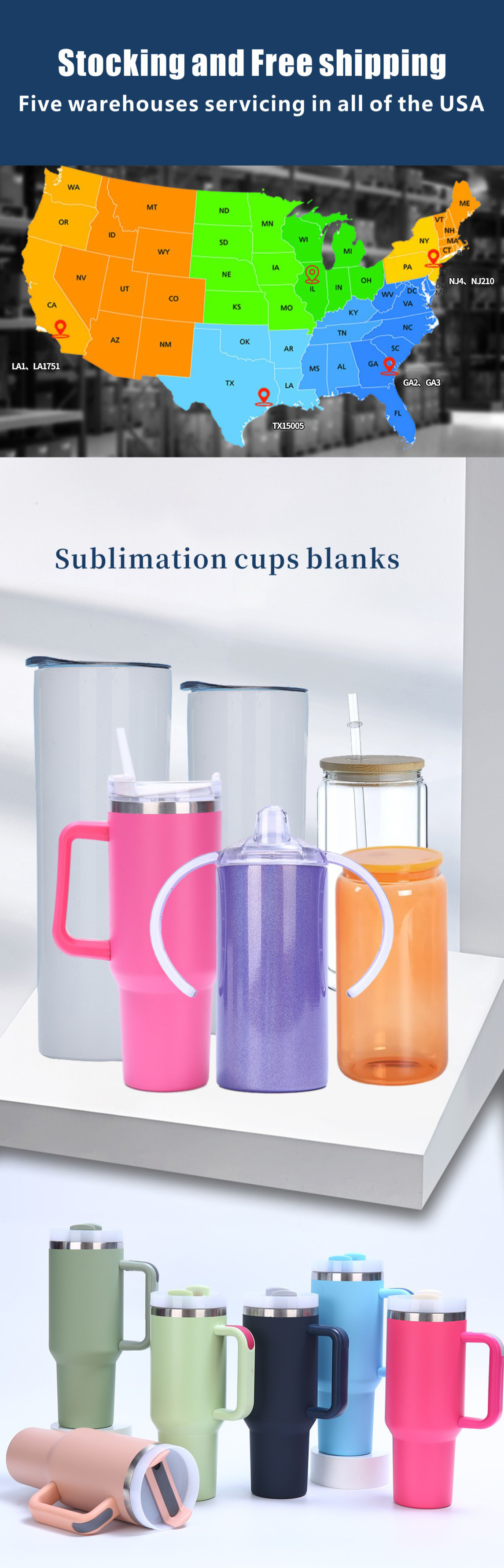 USA Warehouse FREE Shipping 3-40oz Sublimation Cups Plastic Colored Mugs Clear Frosted Tumbler for Kids Premium Drinkware