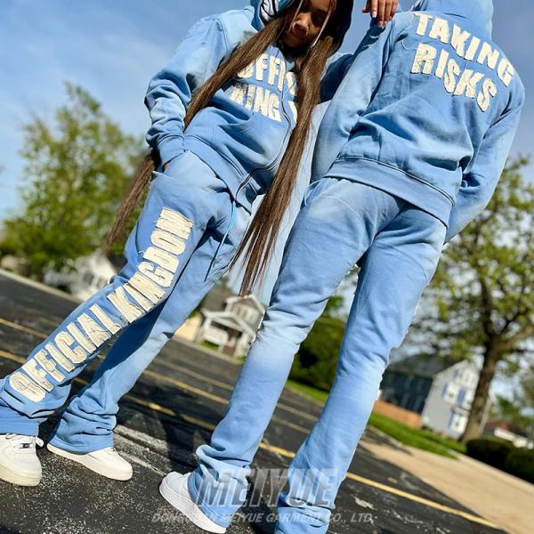 Traje de deporte de ODM Distressed Cara llena de cremallera suéter y corredores con bordado de polpa