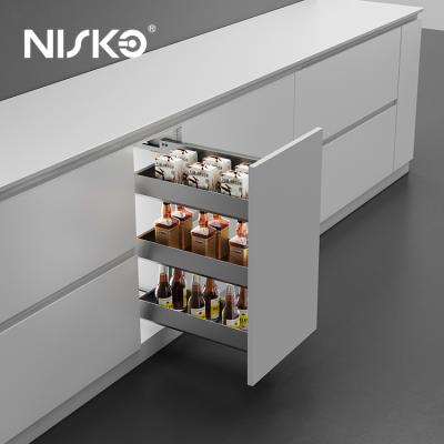 Estante lateral de 3 estantes con botellero deslizante extraíble para armario de cocina