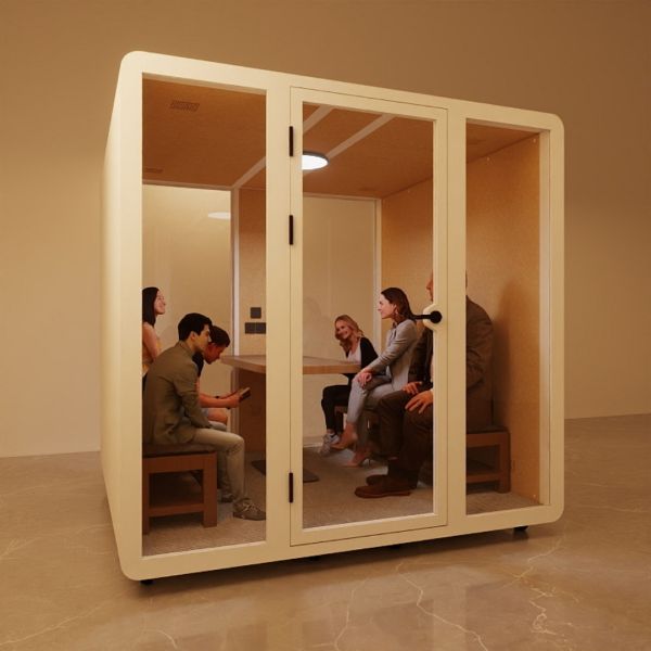 Award Winning 6 Person Soundproof Booth with 35±5dB Sound Insulation, Variable LED Lighting, and 5-Year Warranty