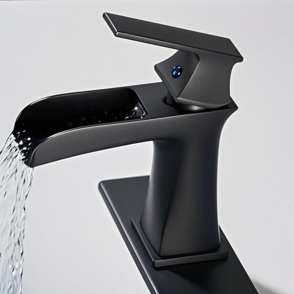Black Brass Cold And Hot Waterfall Basin Tap Faucet Single Hole