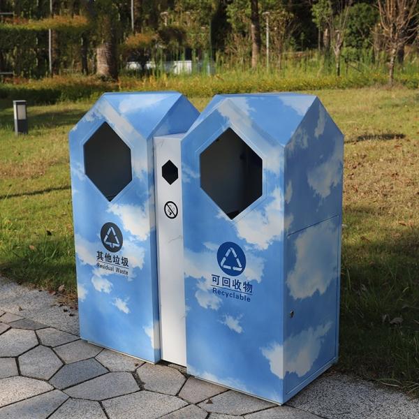 Colourful Metal Recycling Trash Bin Touch-Free Street Waste Bin