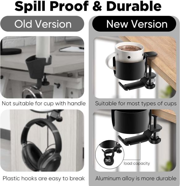 Desk Cup Holder with Headphone Hanger Keep Your Drinks and Headphones in Place