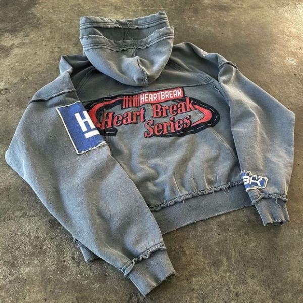 Custom Reversible Stitch Hoodie Applique Distressed Embroidery Stone Wash Oversized Double Hooded Zip Up Hoodie