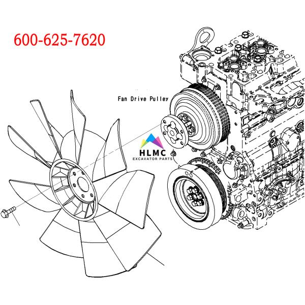 600-625-7620 Engine Fan Blade 6D102 6 Holes 9 Blades Excavator Radiator Engine Cooling Fan