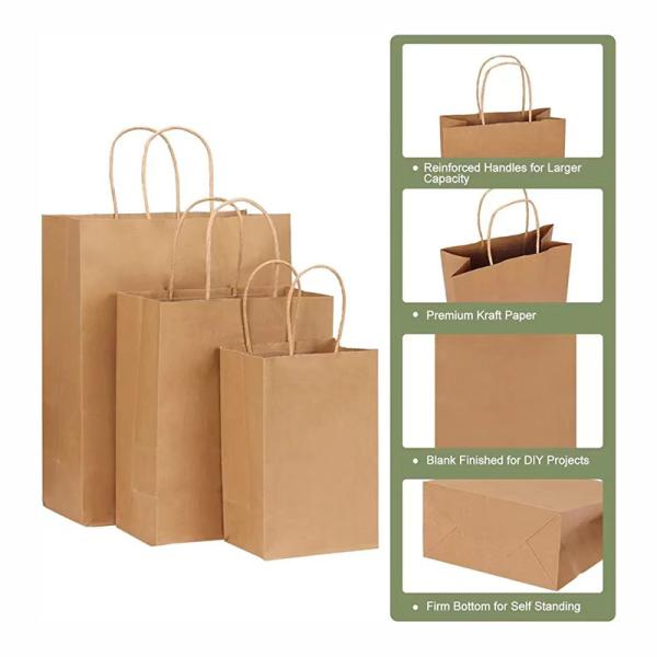 Assorted Size Reusable Brown Kraft Paper Bag with Handle for Small Business, Shopping Bags and Party Favor Bags