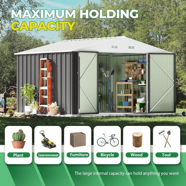Outdoor Storage Tools Shed Large Size 8x10FT Metal House with 66.5