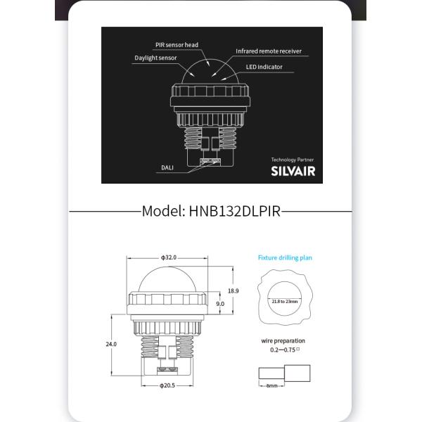 HNB132PIR Zhaga Book 20 SILVAIR Bluetooth Mesh App Control PIR Датчик движения
