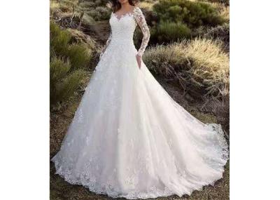 Floral Lace Big Long Tail Bridal Gown / Long Sleeve Bridesmaid Dresses