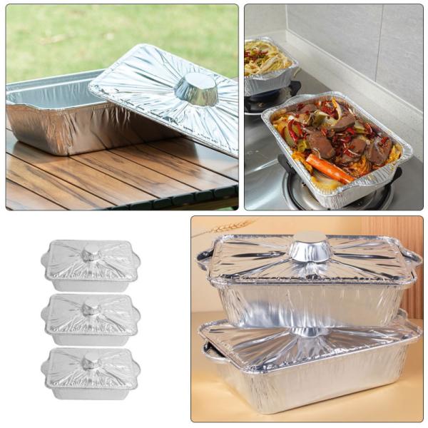 3-Pack Disposable Aluminum Barbecue Containers for Grilling and Baking Food Foil Pot