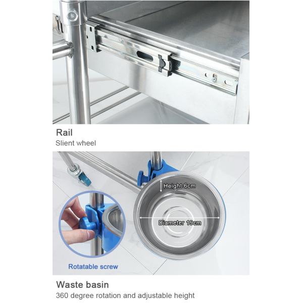 2 capas Hospital de acero inoxidable carro de instrumentos médicos