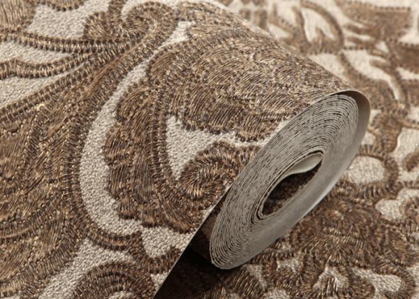 Classic Style Embossed Washable Vinyl Wallpaper with Chocolate color , CE ISO Compliant