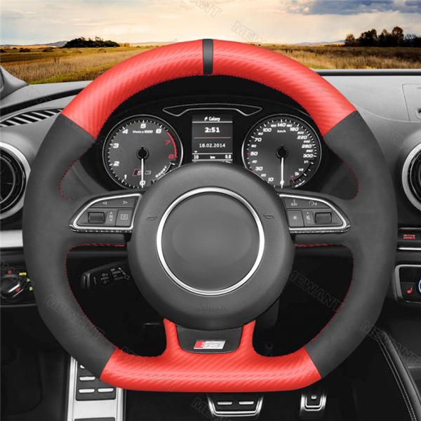 Upgrade Your Audi A5 A7 RS5 RS7 with Red Carbon Fiber Soft Suede Steering Wheel Cover