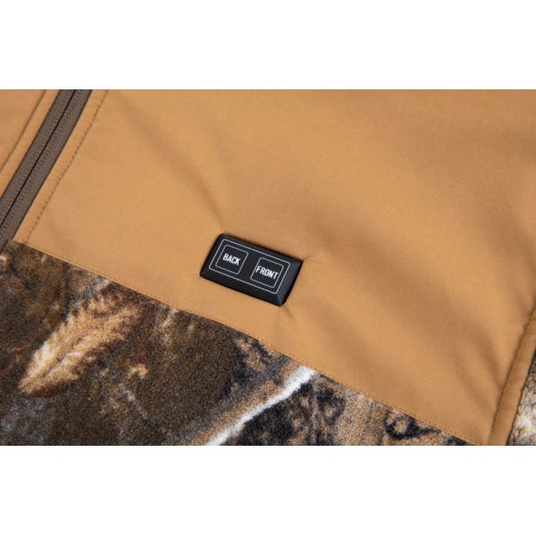 USB Heated Hunting Jacket with Forest Camo and Fleece Lined Softshell for Outdoor Use