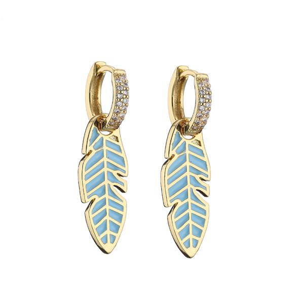 Huggie Rhinestone Hoop Earrings Dripping Oil Gold Plated Leaf Earrings ODM