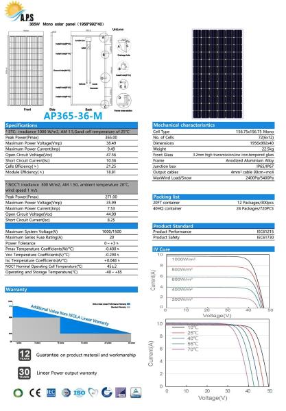 Solar Kit,Monocrystalline Module 36V 72 Cell,Mono 365W,370W,375W,380W  Solar Photovoltaic Module, Solar Power Station