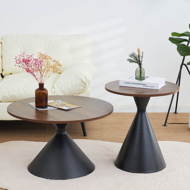 Creative Cream-Style Round Wood and Metal Tea/Coffee Table Minimalist Mobile Sofa Side Table for Small Spaces Home Living Room