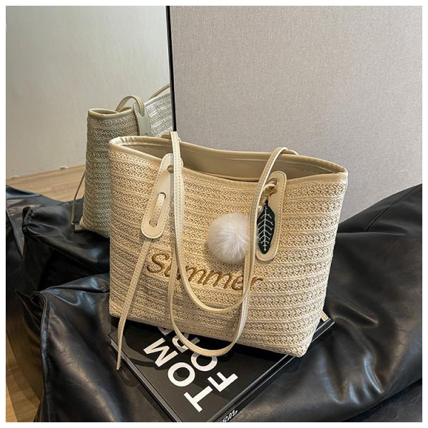 Raffia Crocheted Tote Shopping Bag Handmade Straw Bag Shoulder Beach Woven Handbag Summer Fashion Lady'S Casual Handbags Women'S Straw Shoulder Bags Rattan Woven Top Handle Raffia Crochet Beach
