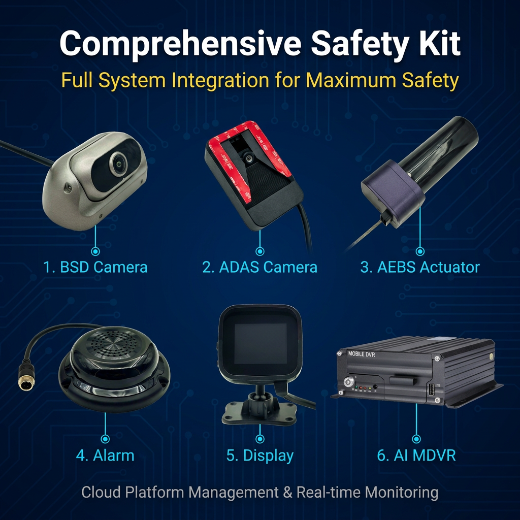 4G Mobile DVR Kit with AI Monitoring and Active Braking AEBS System for Trucks