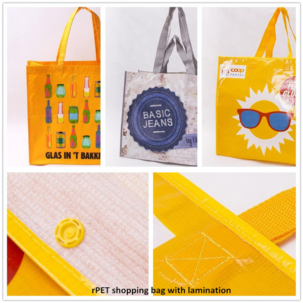 promotional  rPET shopping tote Bag, eco reusable shopper bags with laminated