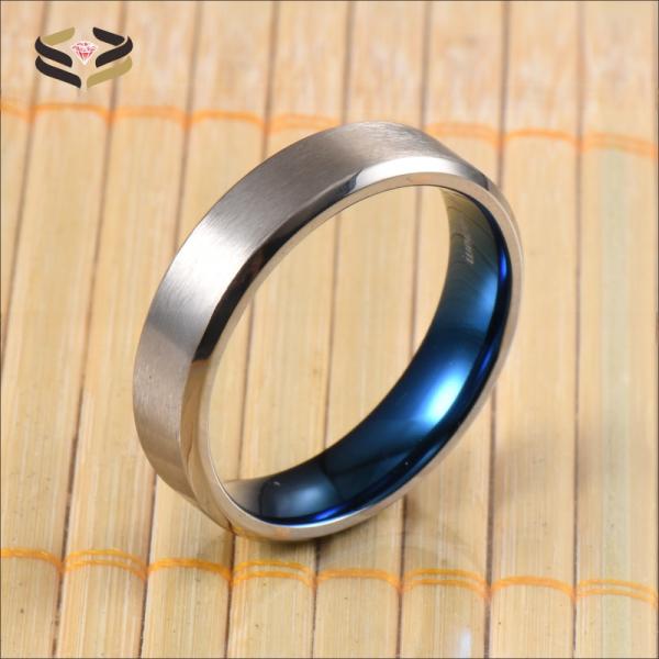Bague de mariage en titane plaqué argent bleu pour homme, brossée, 6 mm, expertise tierce