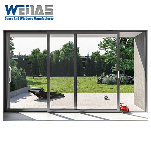 Soundproof Energy Saving Black Aluminum Sliding Door 3mm With Stainless Steel Track