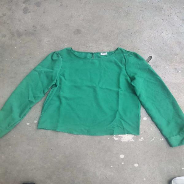 Green Breathable Womens Chiffon Office Tops 100% Polyester