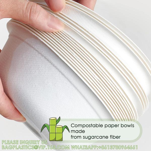12 Oz Paper Bowls, Disposable Compostable Bowls, Biodegradable Soup Bowls Made Of Natural Bagasse, Eco-Friend