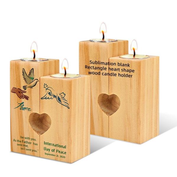 Eco Friendly Wooden Sublimation Candle Holder Ambient Decoration Couple Romantic Heart Shaped Wedding Decoration Candle Holder