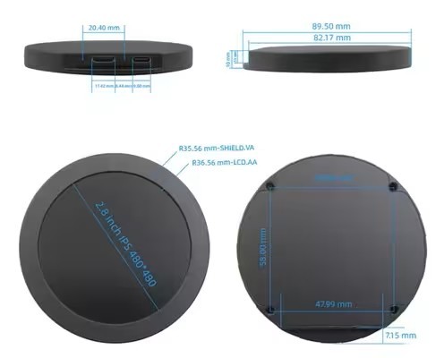 2.76 Inch Round HDMI Display 480x480 IPS Screen With LED Backlight