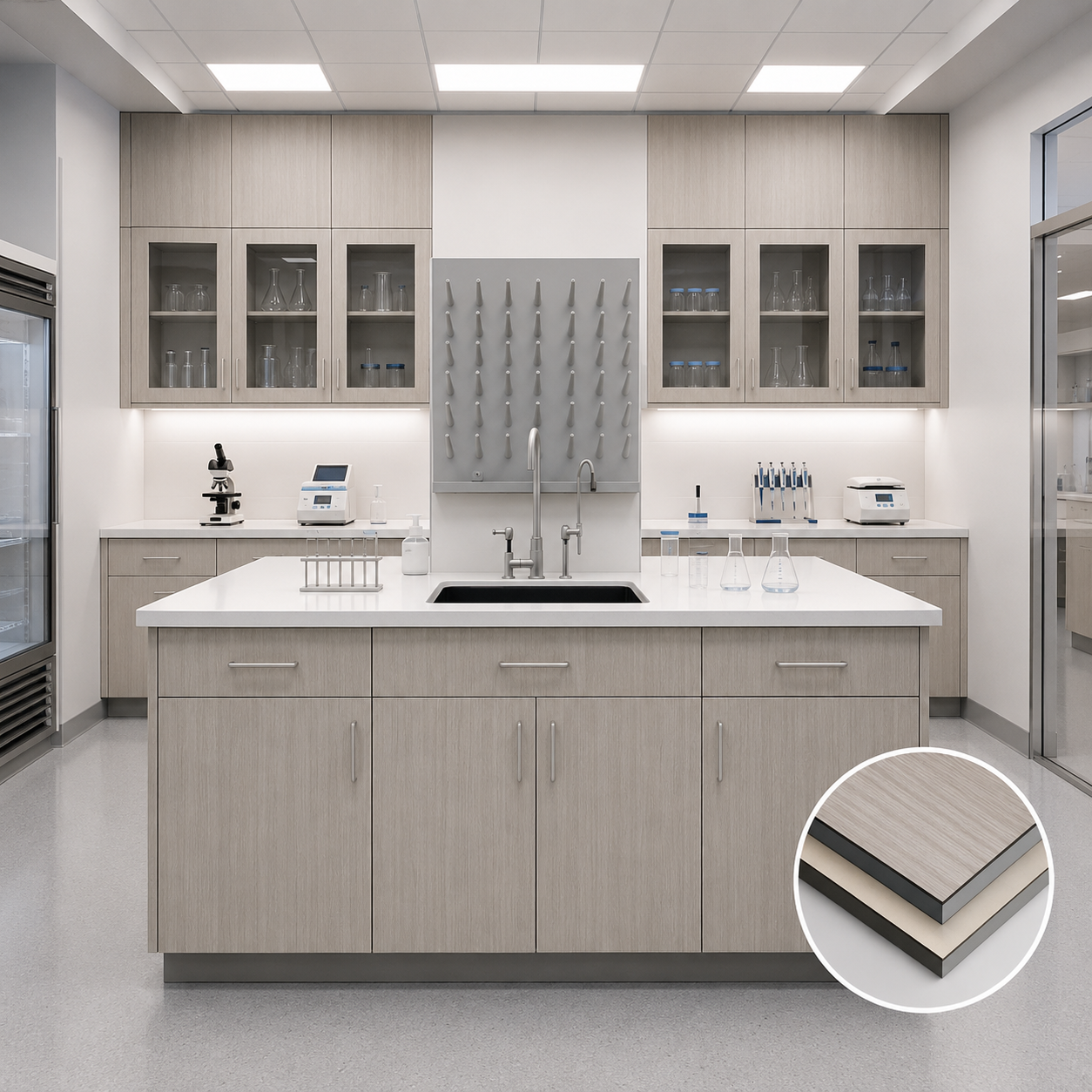 Durable Phenolic Lab Countertop Cabinet, Moisture Proof HPL Laboratory Furniture for School & Hospital Labs