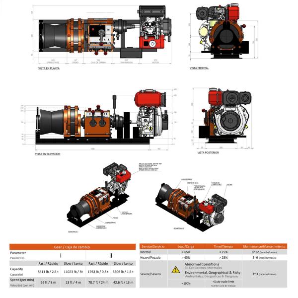 5 Ton Diesel Power Capstan Winch Electric Start 11hp 11000 Lbs Red Color