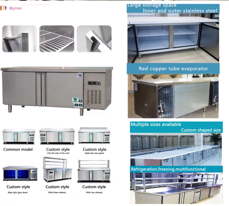 Pull Open Workbench Freezer 2 Door Automatic Defrost Adjustable Shelves