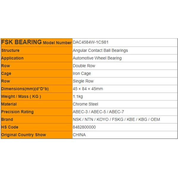FSKG Brand DAC4584W-1CS81 Automobile Wheel Bearing 45 × 84 × 45mm For TOYOTA