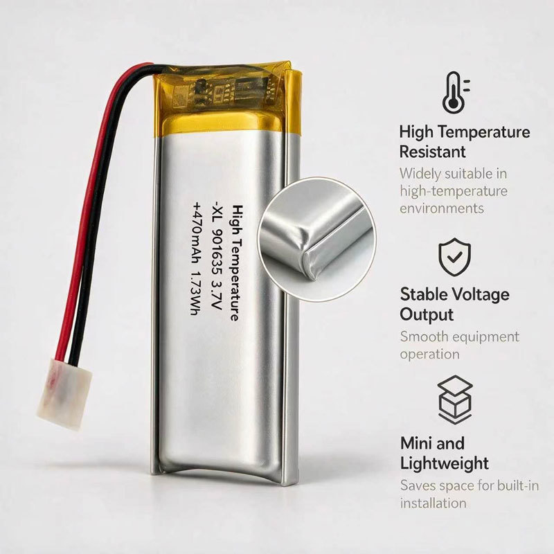 3.7V 470mAh 901635 High Temp Resistant Soft Pack Li-po Battery Safe Rechargeable Cell for IoT Smart Sensor Mini Tracker