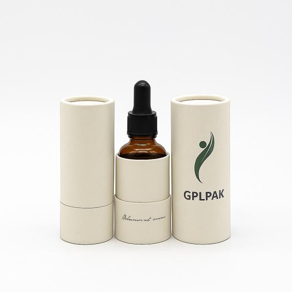 Textured Paper Luxury Perfume Cylinder Box Gold Foil Stamping Round Paper Tube Essential Oil Packaging