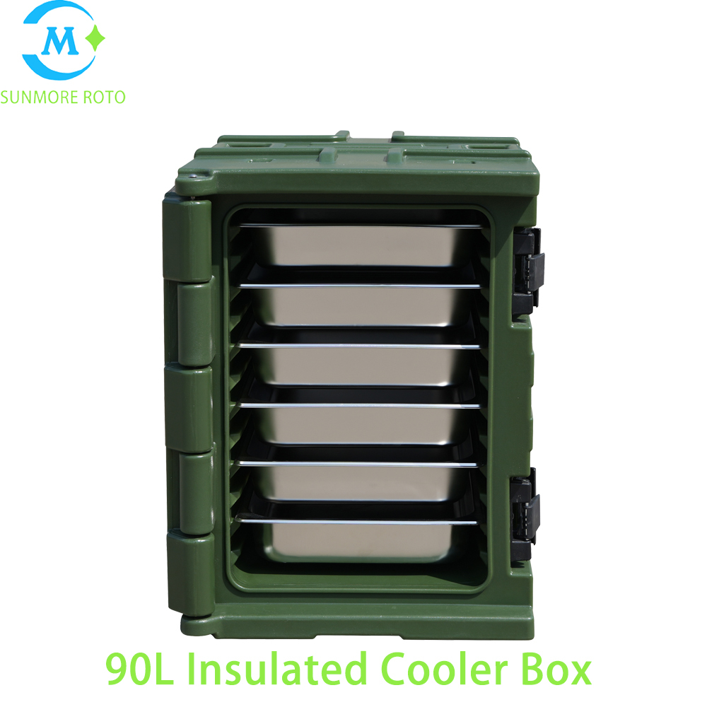 SUNMORE ROTO OEM 90L Army Green Handle Type Rotomolded Insulated Box, Thick PU Foam Hot & Cold Holding GN Pan Food Transport Cabinet For Central Kitchen Catering Canteen