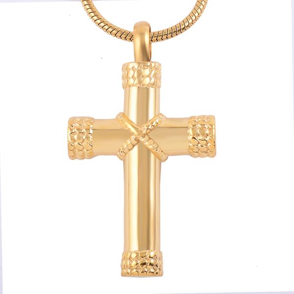 Women's Gold Personalized Cross Pendant Necklace For Ashes Urn Cremation Jewelry